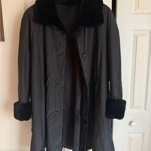 Black Windbreaker Coat with Real Fur Lining